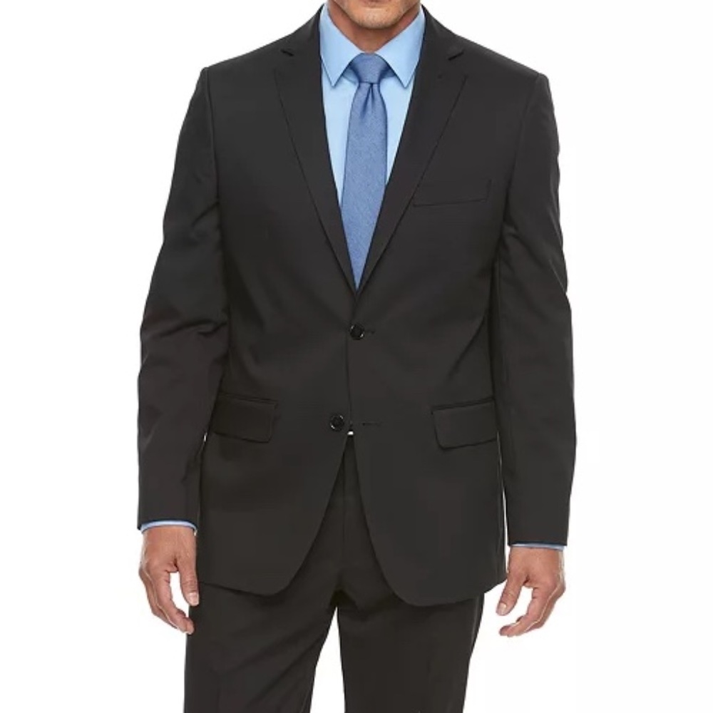Young Men's 100% Wool Woven Stripe Black Suit, 38S